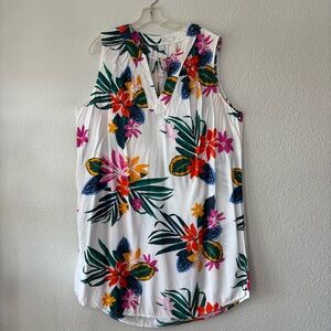Old Navy Shift Dress Womens Sz XL White Floral Tropical Beachy Resortwear Cruise